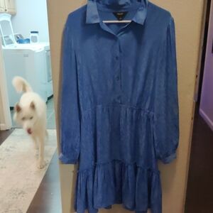 Simply Vera Vera Wang Blue Patterned Blouse Dress Size L